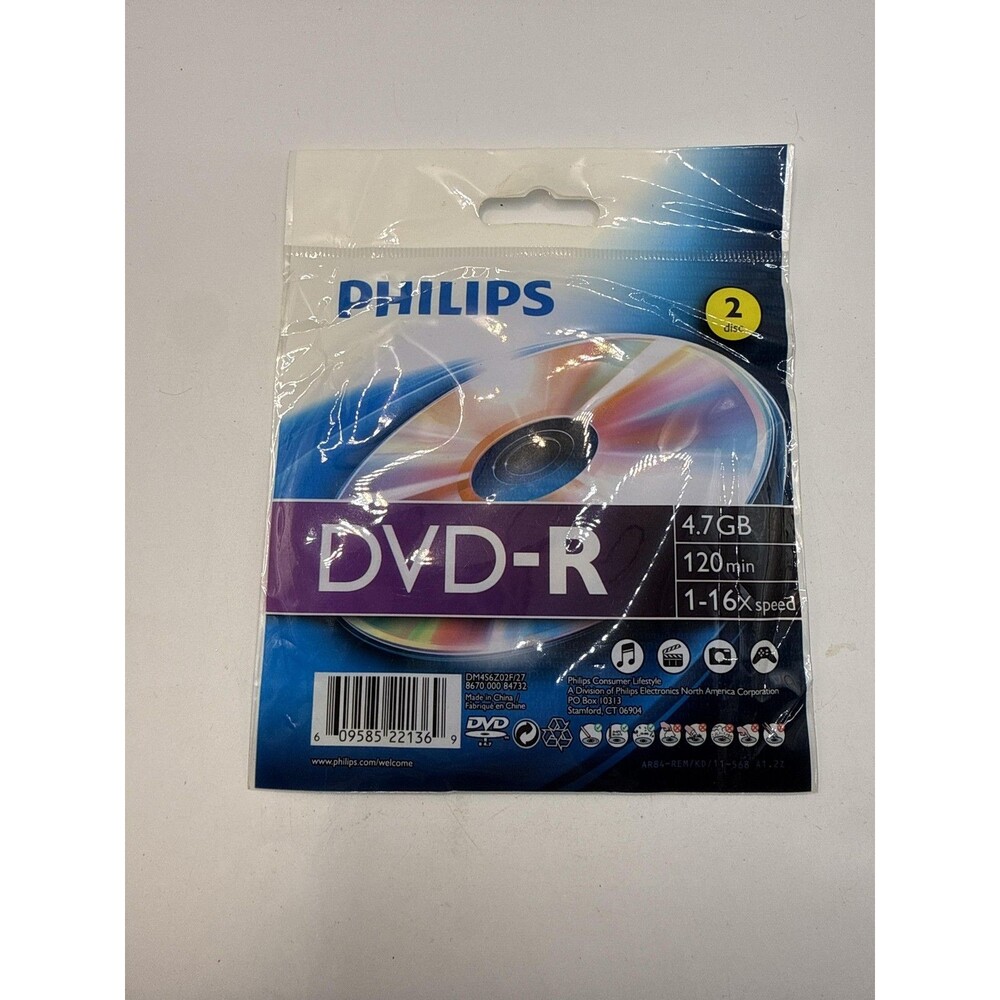 Philips DVD-R 4.7GB 120min 1-16x Blank Recordable Discs 2 Pack DVD Media